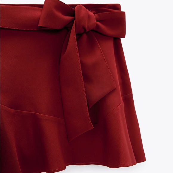 ZARA MINI SKORT WIRH BELT DARK RED M - Picture 14 of 14
